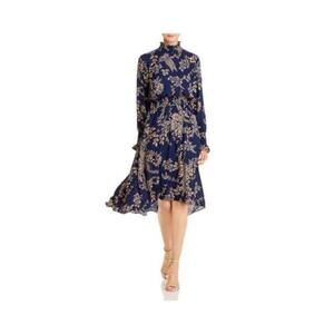 Nanette Lepore Midi Dress 8 Floral Print Ruffled Neck